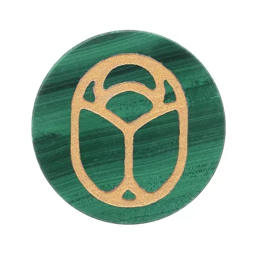 Cabochon tondo piatto 20mm-scarabeo inciso esclusiva Perles & Co -Malachite -Doratox1