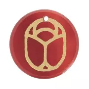 Pendente tondo piatto 15mm- scarabeo esclusiva Perles & Co - Corniola - Dorato x1