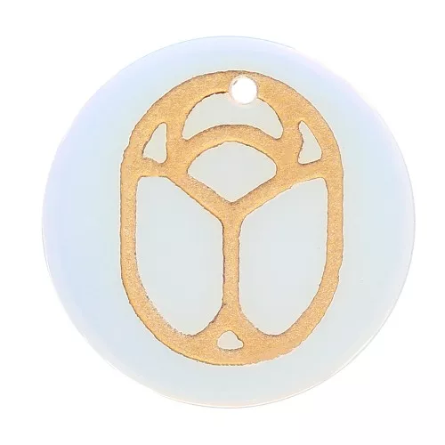 Pendente tondo piatto 15mm- scarabeo esclusiva Perles & Co - Opalite - Dorato x1