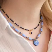 Pendente tondo piatto 15mm- scarabeo esclusiva Perles & Co - Labradorite - Dorato x1