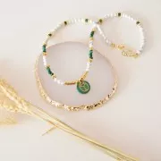 Pendente tondo piatto 15mm- scarabeo esclusiva Perles & Co - Malachite - Dorato x1