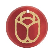 Pendente tondo piatto 20mm scarabeo esclusiva P&C- Corniola - Dorato x1