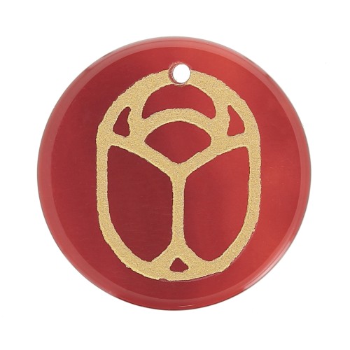 Pendente tondo piatto 20mm scarabeo esclusiva P&C- Corniola - Dorato x1