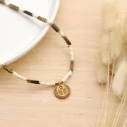 Pendente tondo piatto 20mm scarabeo esclusiva P&C- Corniola - Dorato x1