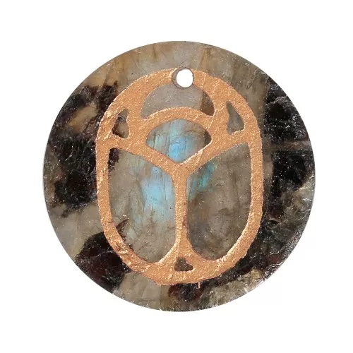 Pendente tondo piatto 20mm scarabeo esclusiva Perles & Co - Labradorite -Dorato x1
