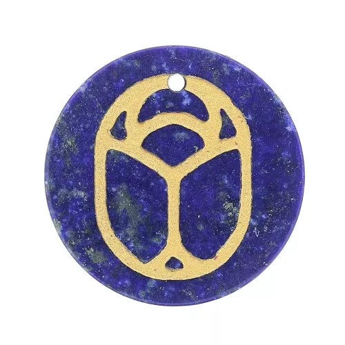 Pendente tondo piatto 20mm scarabeo esclusiva Perles & Co -Lapis lazzuli Dorato x1