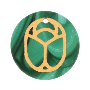 Pendente tondo piatto 20mm scarabeo esclusiva Perles & Co - Malachite - Dorato x1