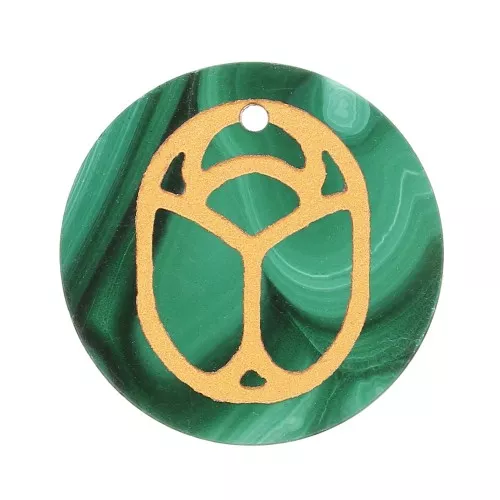 Pendente tondo piatto 20mm scarabeo esclusiva Perles & Co - Malachite - Dorato x1