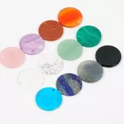 Pendente tondo piatto 25 mm in pietra gemma - Labradorite x1