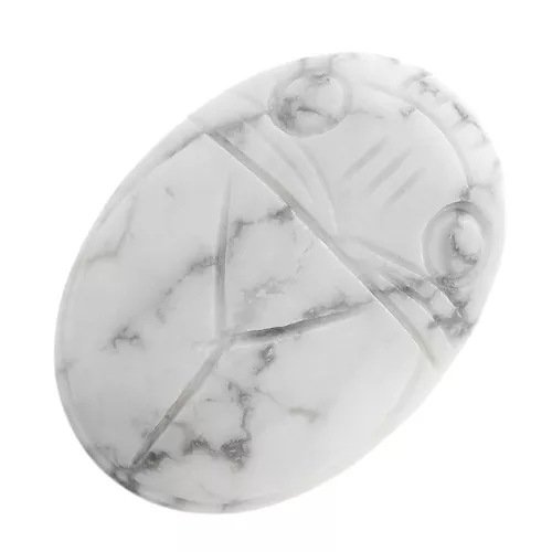 Cabochon ovale inciso scarabeo 25x18 mm in pietra gemma - Howlite x1