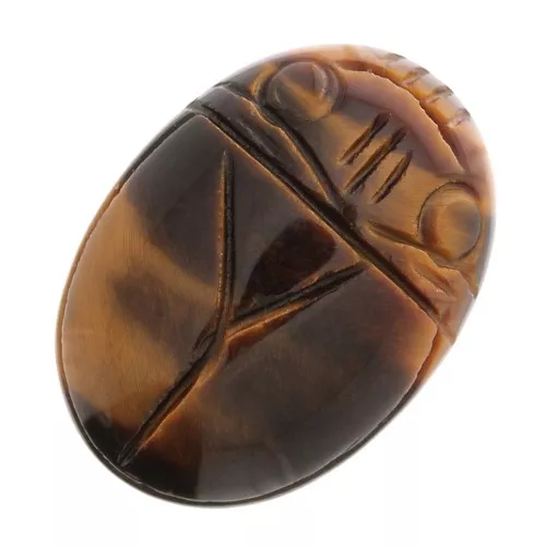 Cabochon ovale inciso scarabeo 25x18 mm in pietra gemma - Occhio di tigre x1
