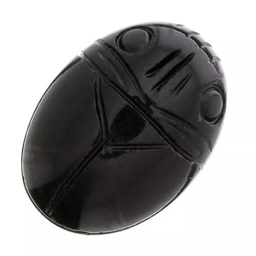 Cabochon ovale inciso scarabeo 25x18 mm in pietra gemma - Agate nero x1