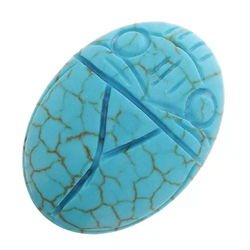 Cabochon ovale inciso scarabeo 25x18 mm imitazione gemma tinta turchese x1