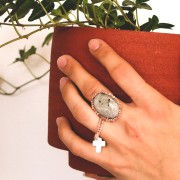 Cabochon ovale inciso scarabeo 25x18 mm imitazione pietra gemma - Opalite x1