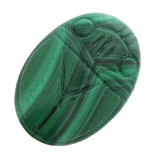 Cabochon ovale inciso scarabeo 25x18 mm in pietra gemma- Malachite x1