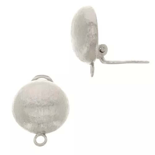 Orecchini a clip mezzapallina striata 22x16mm rodiato x2