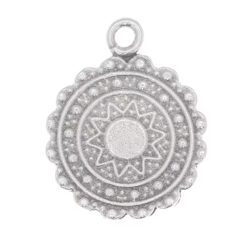 Ciondolo tondo etnico 17x14 mm - Sole - Placcatura argento antico x1