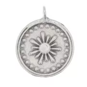 Ciondolo tondo 18x15 mm - Sole - Placcatura argento antico x1