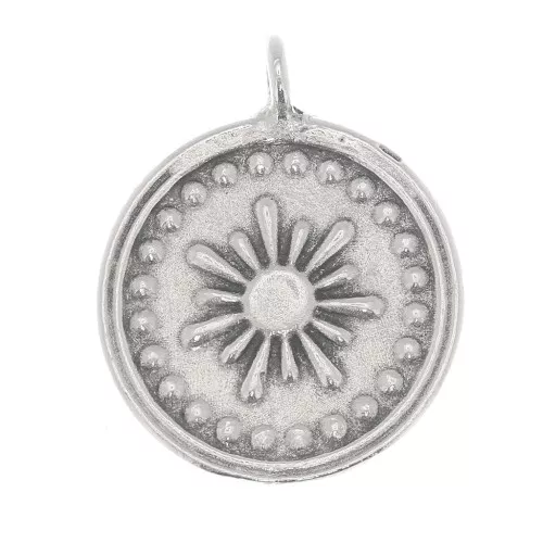 Ciondolo tondo 18x15 mm - Sole - Placcatura argento antico x1