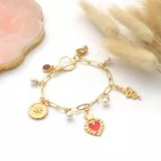 Ciondolo tondo irregolare 15 mm -fiore- Dorato con oro fine x1