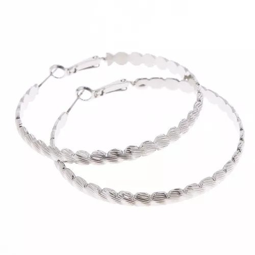Orecchini cerchio design striate 52 mm - Rodio x2
