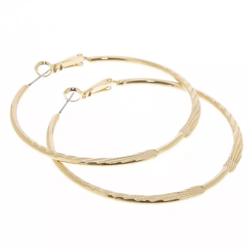 Orecchini cerchio piatte e striate 52.5 mm - Dorato x2