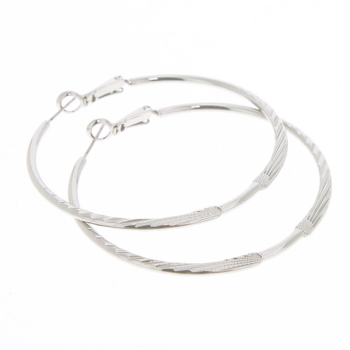 Orecchini cerchio piatte e striate 52.5 mm - Rodio x2