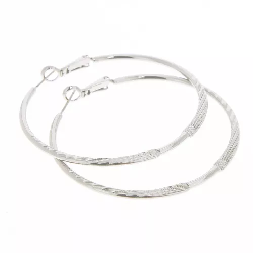 Orecchini cerchio piatte e striate 52.5 mm - Rodio x2