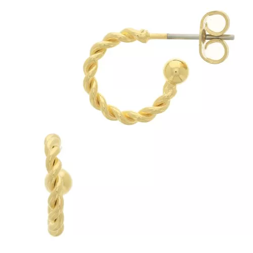 Mini créoles corde torsadée avec petite boule 11 mm - Dorato con oro fine x2