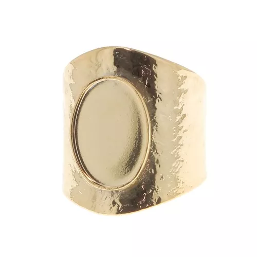 Anello martellato regolabile per cabochon 14x10 mm - Dorato con oro fine x1