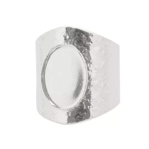 Anello martellato regolabile per cabochon 14x10 mm - Placcatura argento fino x1