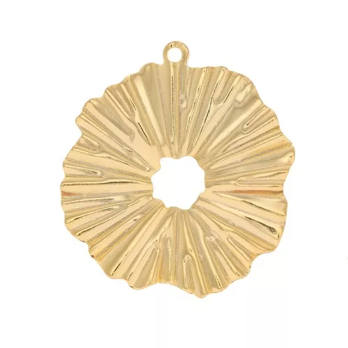 Pendente tondo irregolare traforato effetto pieghe 19x17 mm -Dorato con oro finex1
