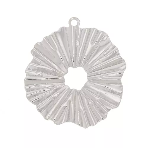 Pendente tondo irregolare traforato effetto pieghe 19x17 mm - Rodio x1