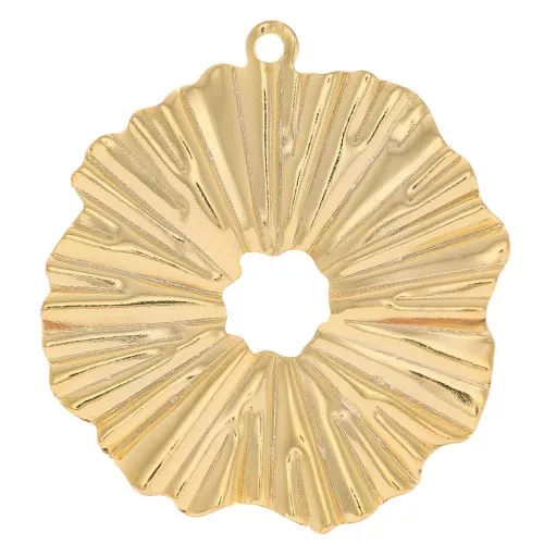 Pendente tondo irregolare effetto pieghe 25x23 mm - Dorato con oro fine x1