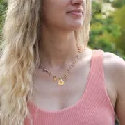 Catena con diamanti fantasia e piccole perle 13 mm Dorato x 20 cm