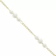 Catena maglia rombo con imitazione perle di acqua dolce 4 mm Dorato x50cm