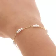 Catena maglia rombo con imitazione perle di acqua dolce 4 mm Dorato x50cm