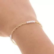 Catena maglia creativa imitazione perle di acqua dolce 3 mm Dorato x50cm