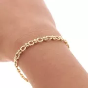 Catena maglia creativa con anelli tondi martellati e palline 3 mm Dorato x50cm