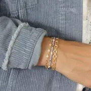 Catena maglia creativa con anelli tondi martellati e palline 3 mm Dorato x50cm