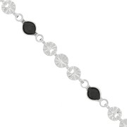 Catena maglia creativa fiori e perle in vetro 4.5 mm - Argentato - Nero x50cm