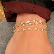 Catena creativa tonda striata e perle in vetro 4.5 mm - Dorato - Trasparente x50cm