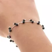 Catena maglia creativa con perle in vetro sfaccettate 7.4mm -Argentato -Nero x50cm