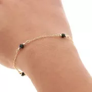 Catena maglia forzatina con perle in vetro sfaccettate 4 mm - Dorato - Nero x50cm