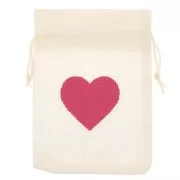 Sacchettino tela sintetica modello cuore - 95x135 mm - Ecrù - Rosso x1
