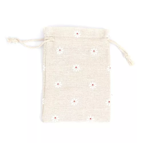 Sacchettino in cotone modello fiore- 95x135 mm - Beige - Rosso - Bianco x1