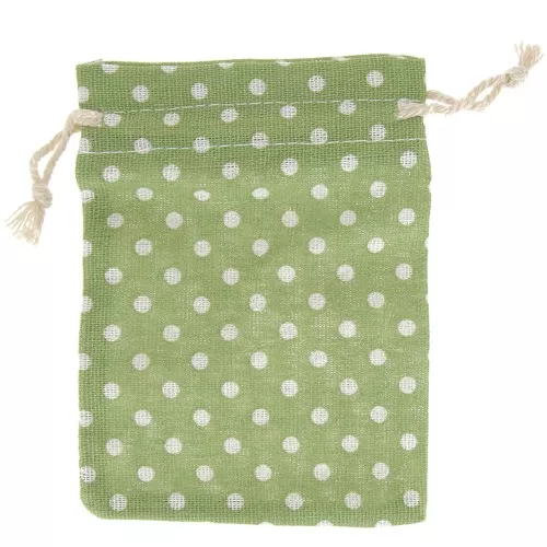 Sacchettino in cotone modello pois - 95x135 mm -Verde chiaro - Bianco x1