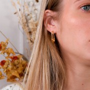 Orecchini perno forma spilla da balia 26x12 mm Dorato oro fine x2