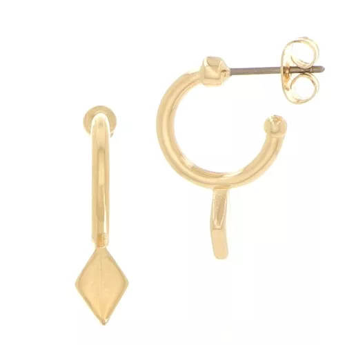 Mini orecchini cerchio con rombo 20x13 mm - Dorato oro fine x2