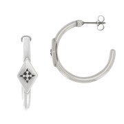 Orecchini cerchio con rombo e stelle incise 27x7 mm - placcatura argento fino anticato x2|raw }}